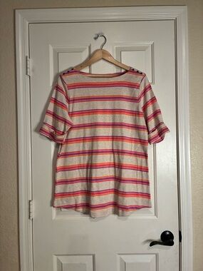 Westbound Cream Striped Top with Pink and Orange Accents